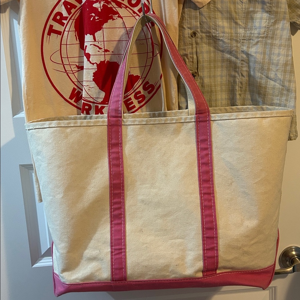 LL Bean Large Natural & Pink Boat and Tote - SMW - Picture 4 of 8